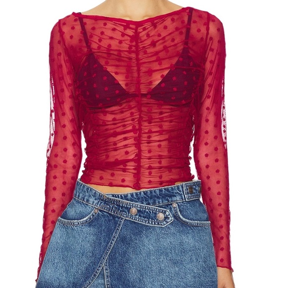 FREE‎ PEOPLE Red Sheer Top NWT - Picture 2 of 6